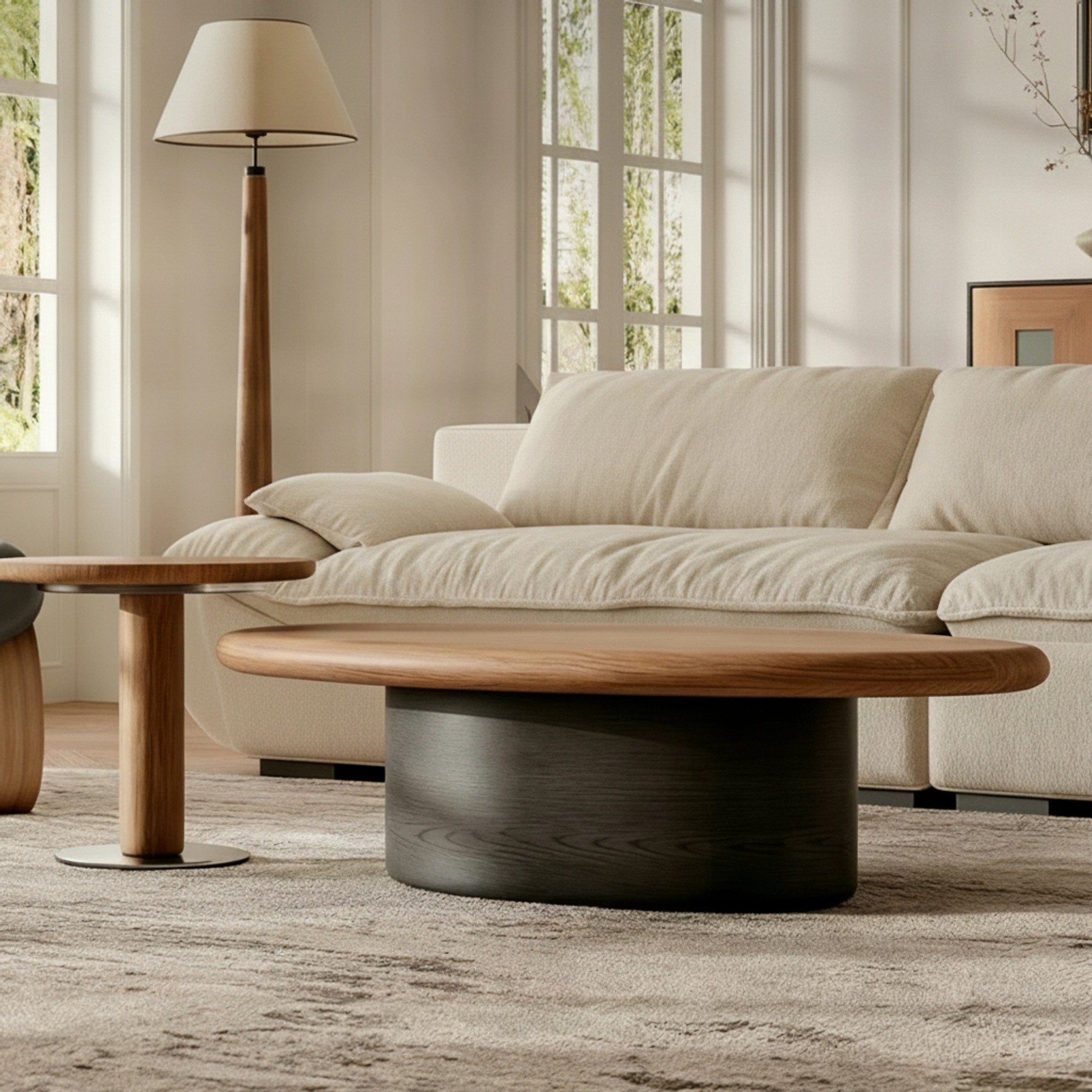 Retro Walnut Staggered Coffee Table Set lifestyle 2
