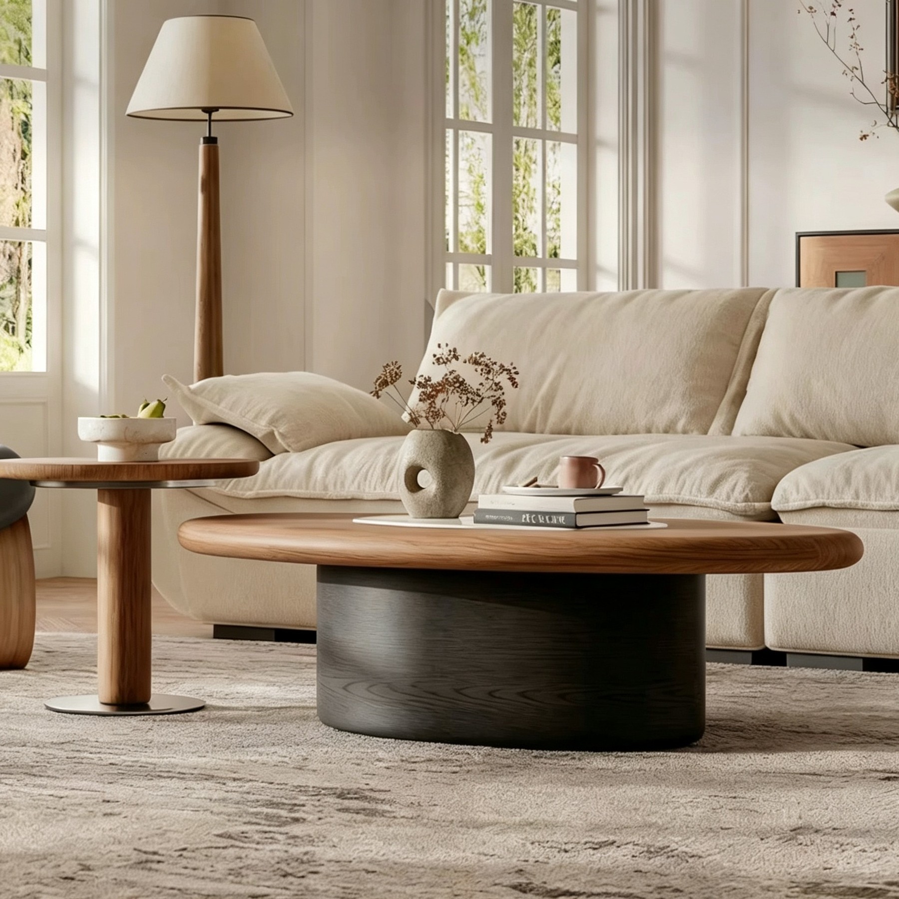 Retro Walnut Staggered Coffee Table Set lifestyle 3