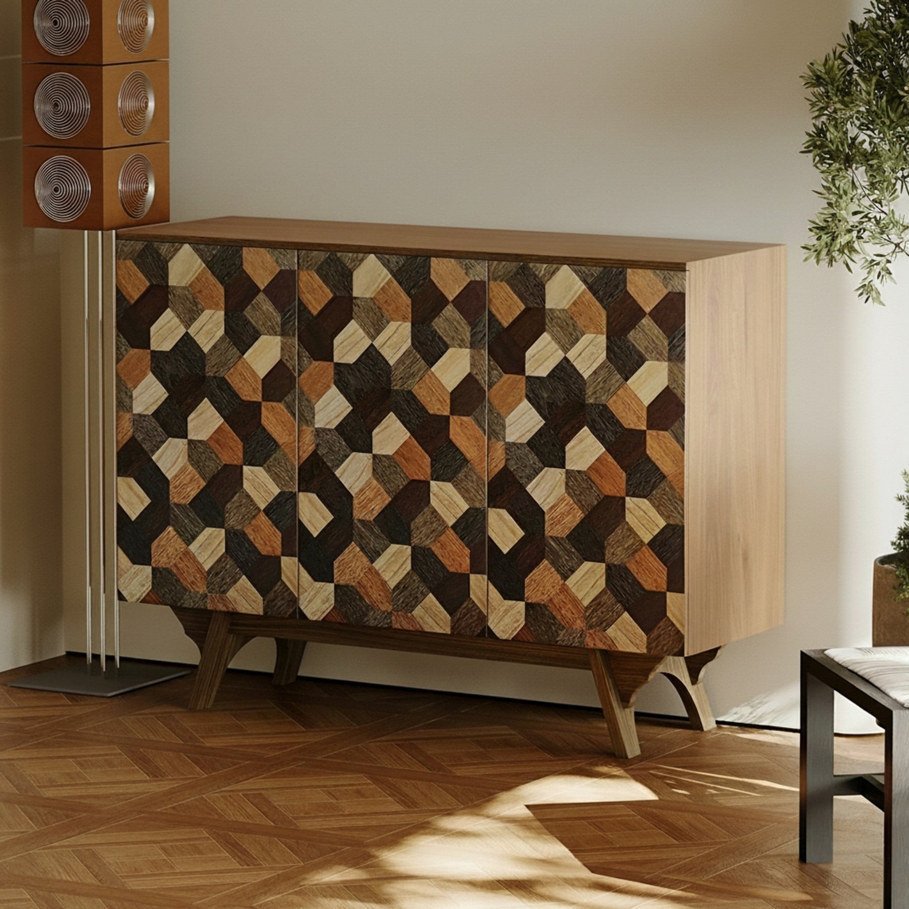 Wabi-Sabi Parquetry High-Leg Sideboard lifestyle 1
