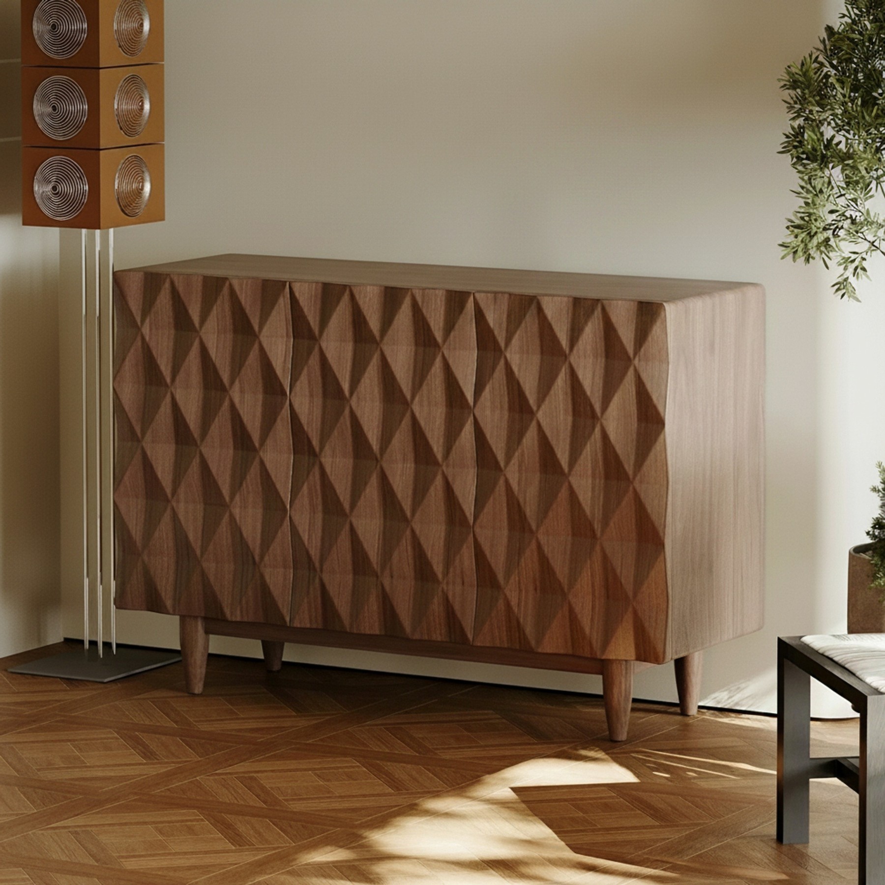 Walnut Veneer Sideboard, Diamond Texture lifestyle 1