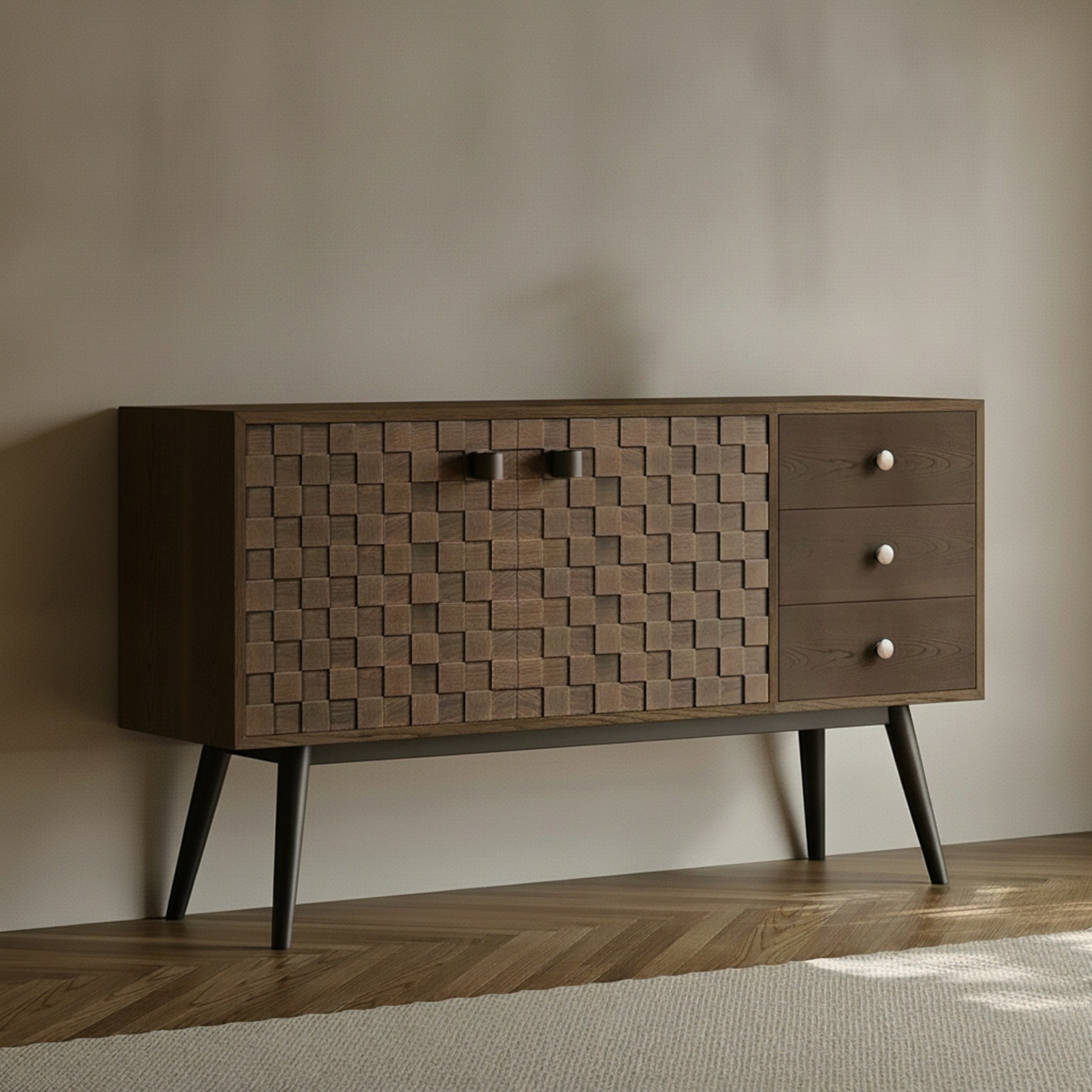 Mid-Century Elm Woven Sideboard lifestyle 1