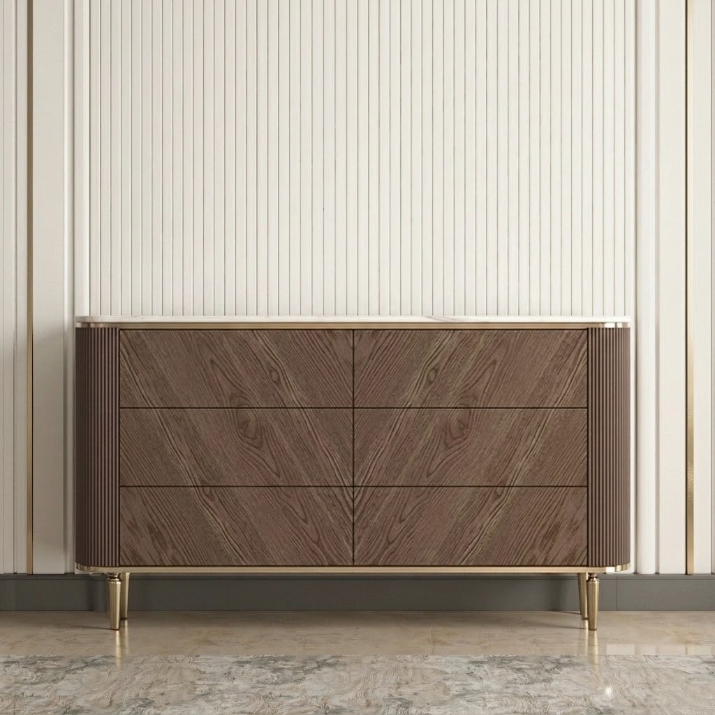 Wavy Marble & Wood Sideboard lifestyle 1