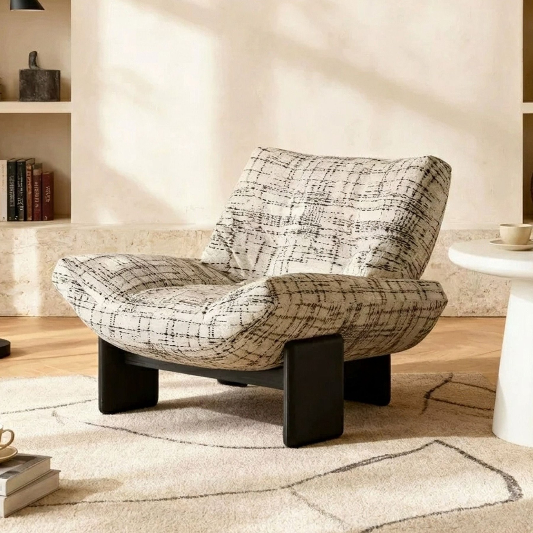 Minimalist Sculptural Fabric Lounge Chair with Irregular Design lifestyle 3