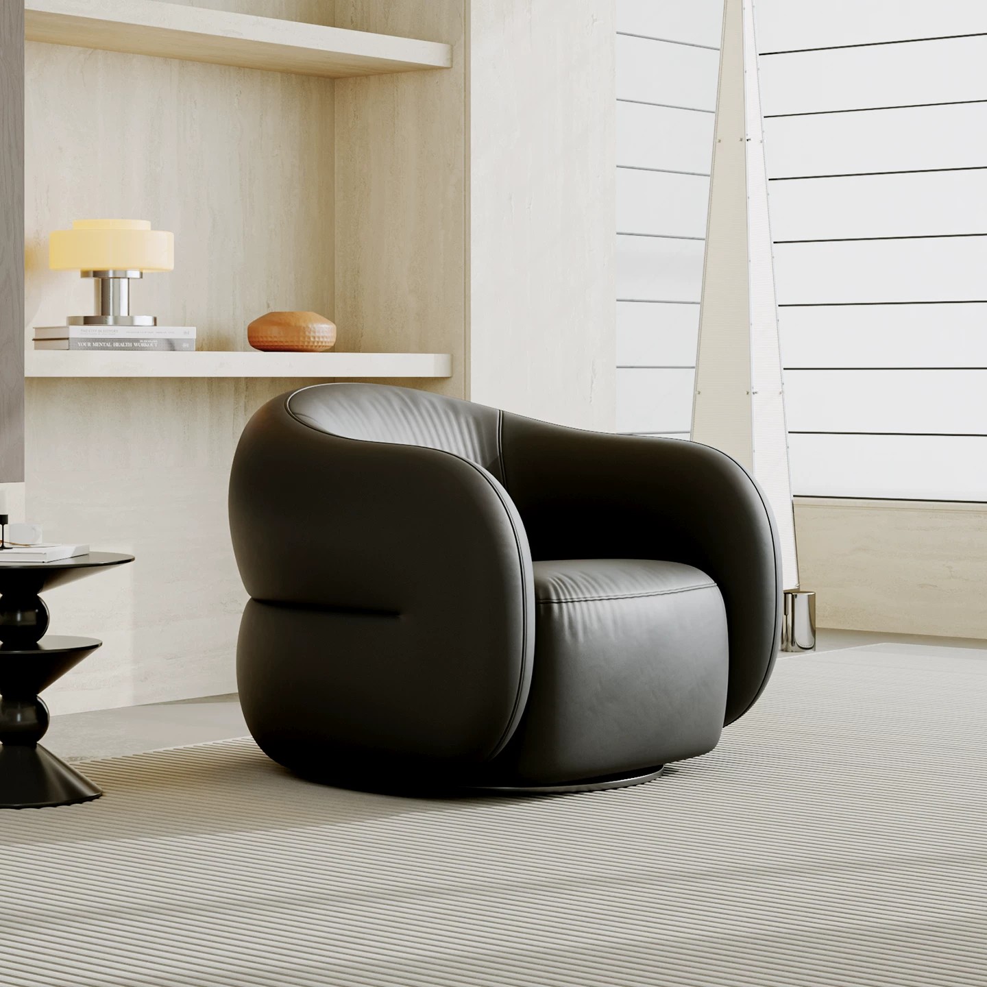 Minimalist Leather Lounge Chair with Solid Wood Frame lifestyle 3