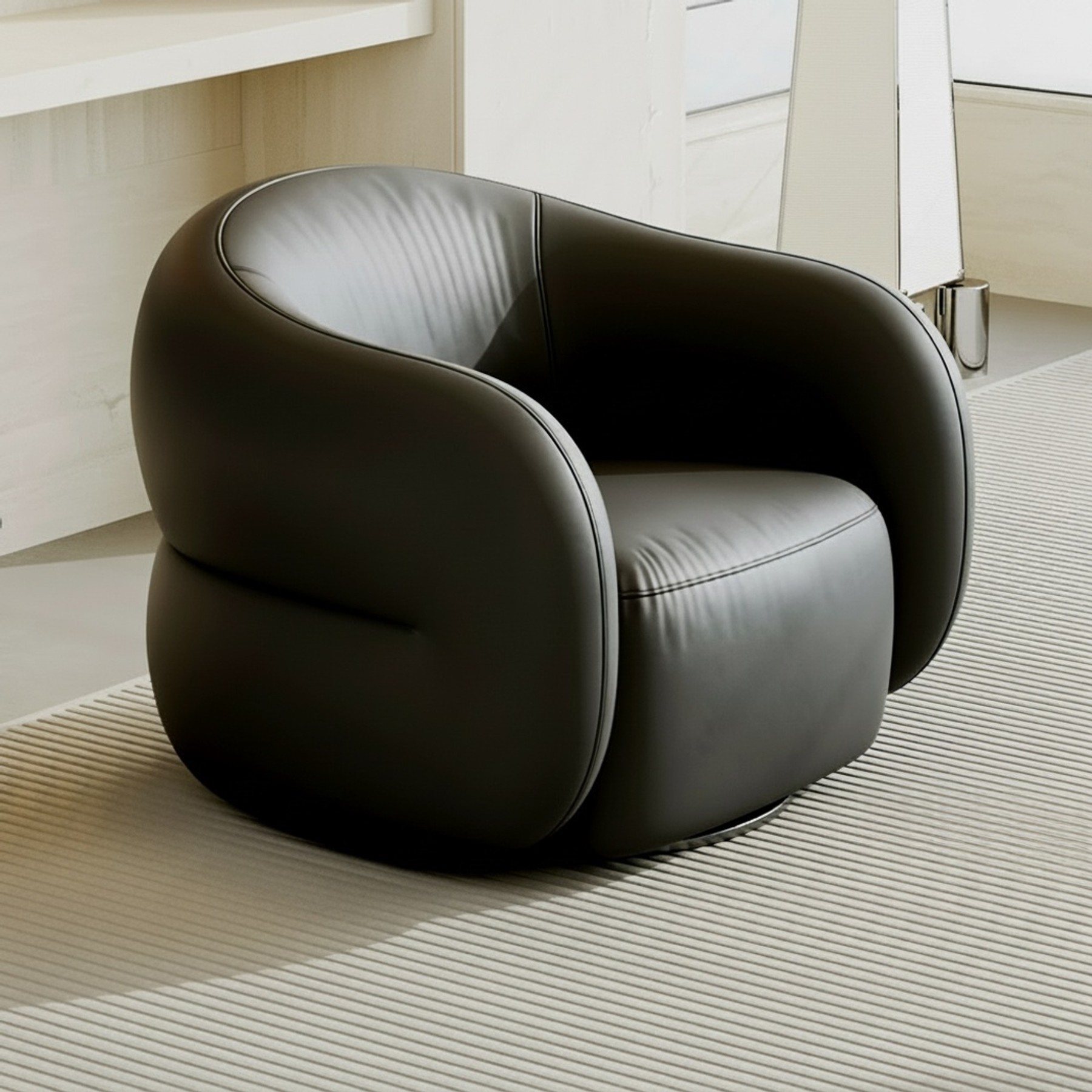 Minimalist Leather Lounge Chair with Solid Wood Frame lifestyle 2