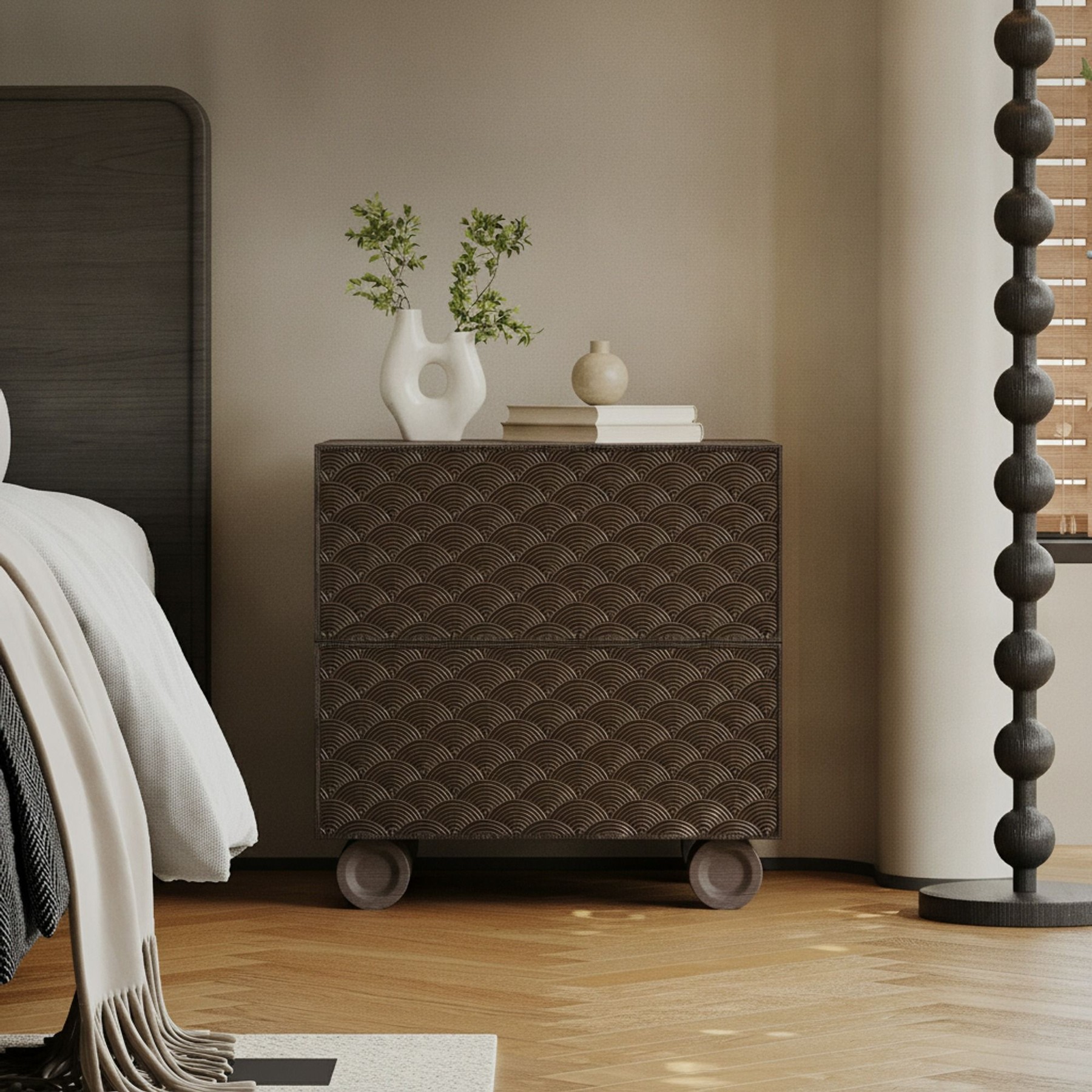 Solid Wood Carved Nightstand lifestyle 2