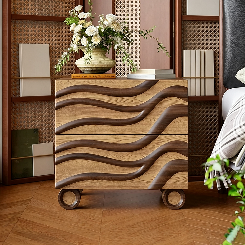 Wavy Solid Wood Nightstand lifestyle 2