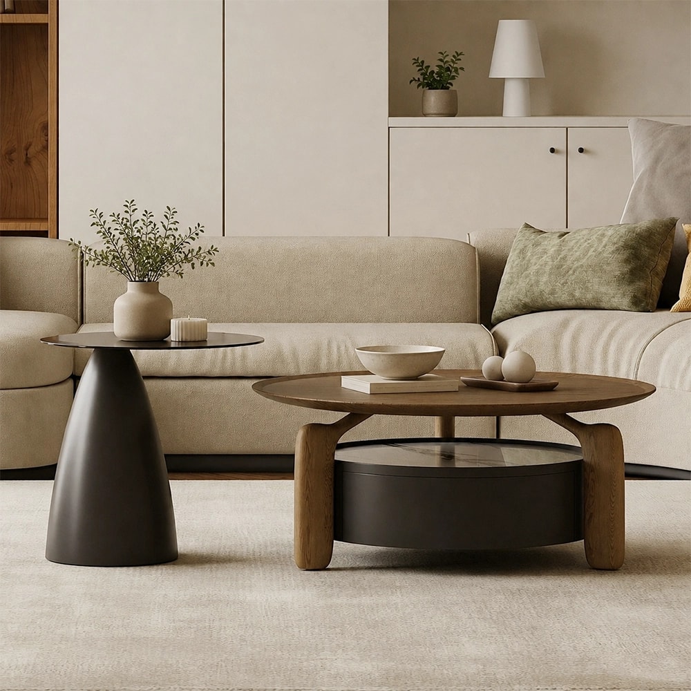 Solid Wood & Sintered Stone Coffee Table Set lifestyle 2