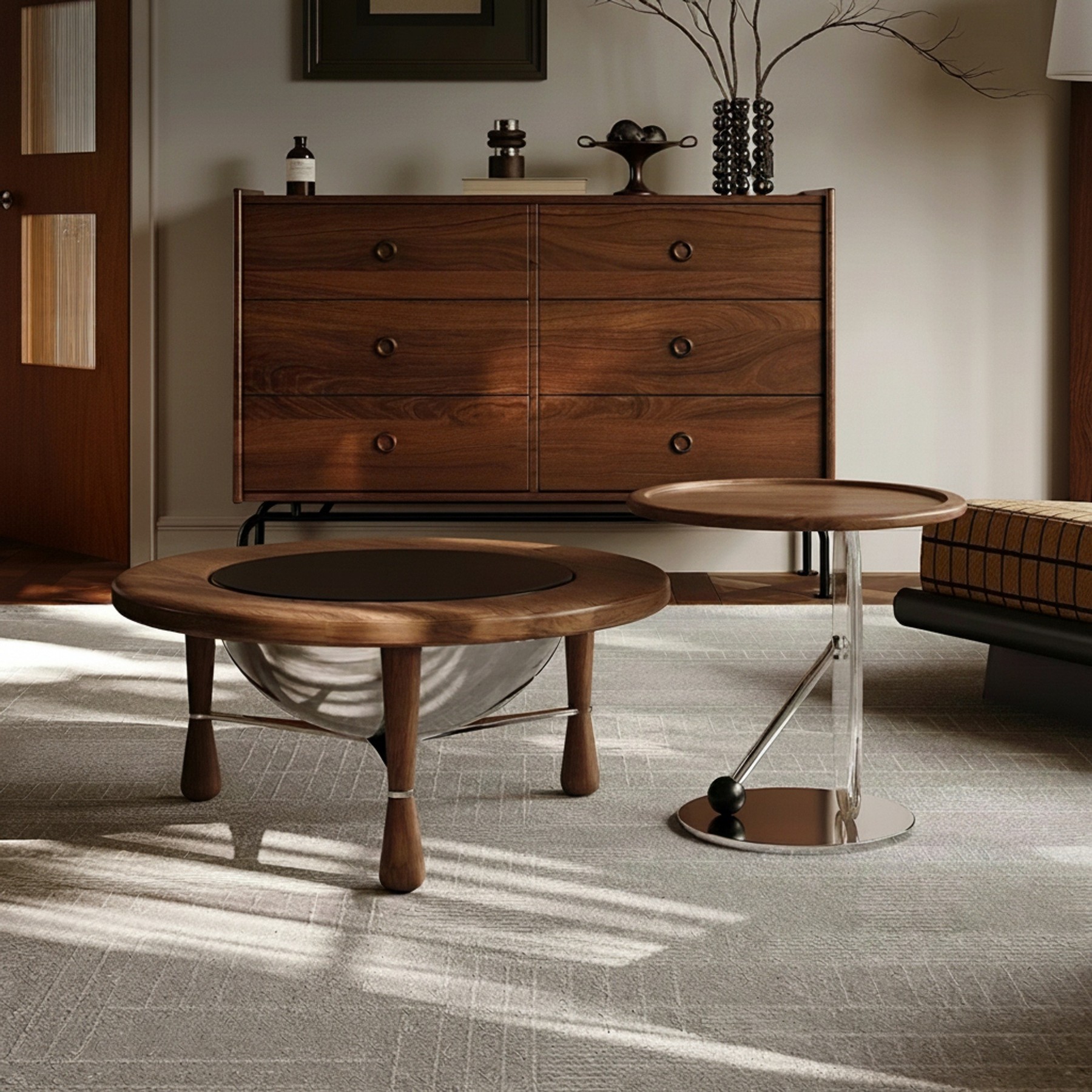 Round Solid Wood Floating Coffee Table Set lifestyle 2