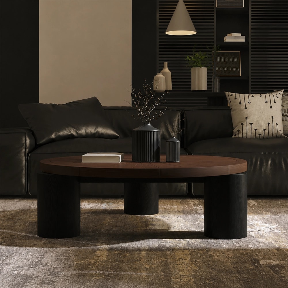 Modern Retro Solid Wood Round Low-Profile Coffee Table lifestyle 2