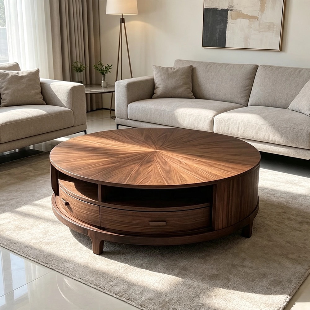 Round Solid Wood Storage Coffee Table lifestyle 2