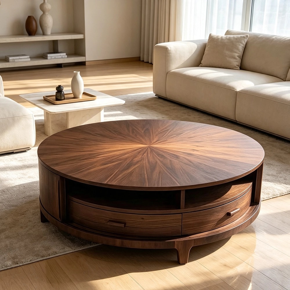 Round Solid Wood Storage Coffee Table lifestyle 3