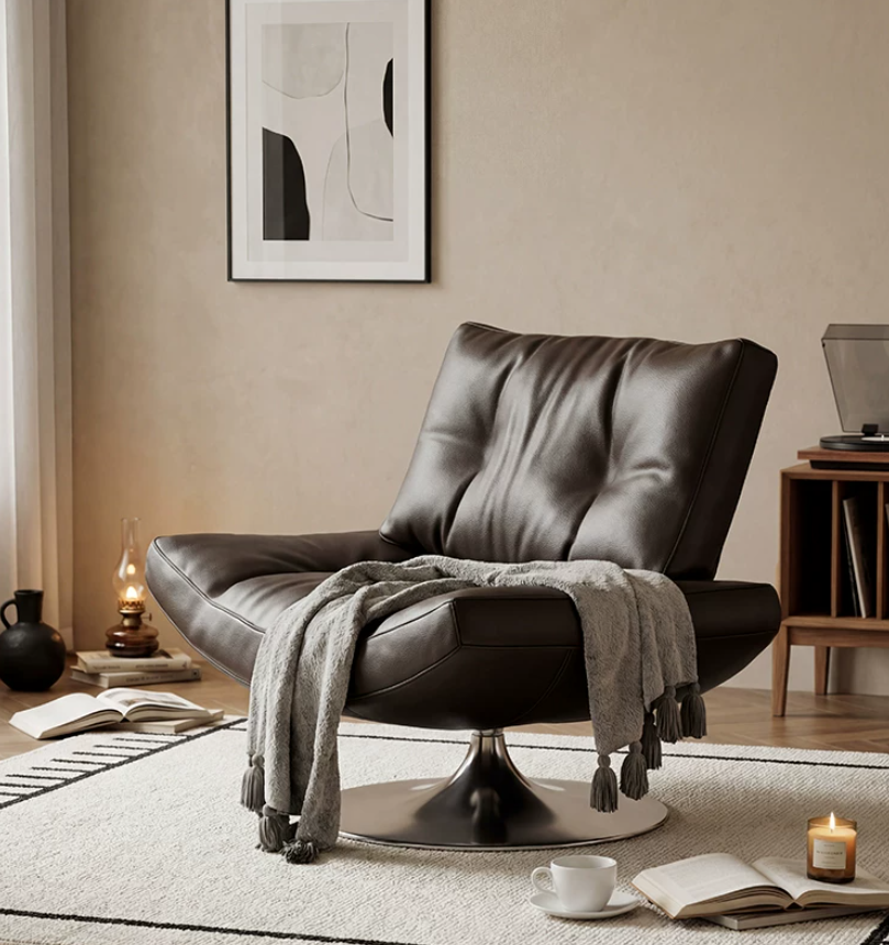 Minimalist Italian Leather Swivel Armchair lifestyle 3