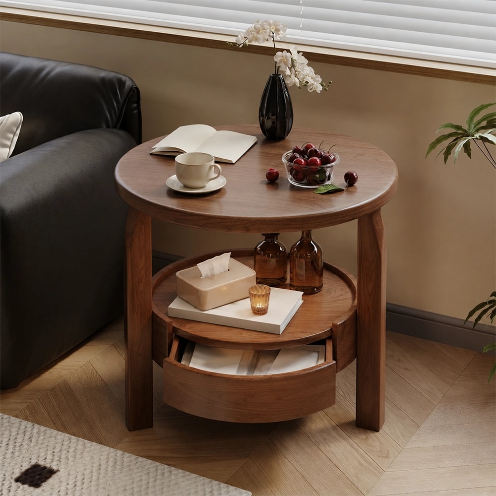 Mid-Century Round Rubberwood Side Table lifestyle 3