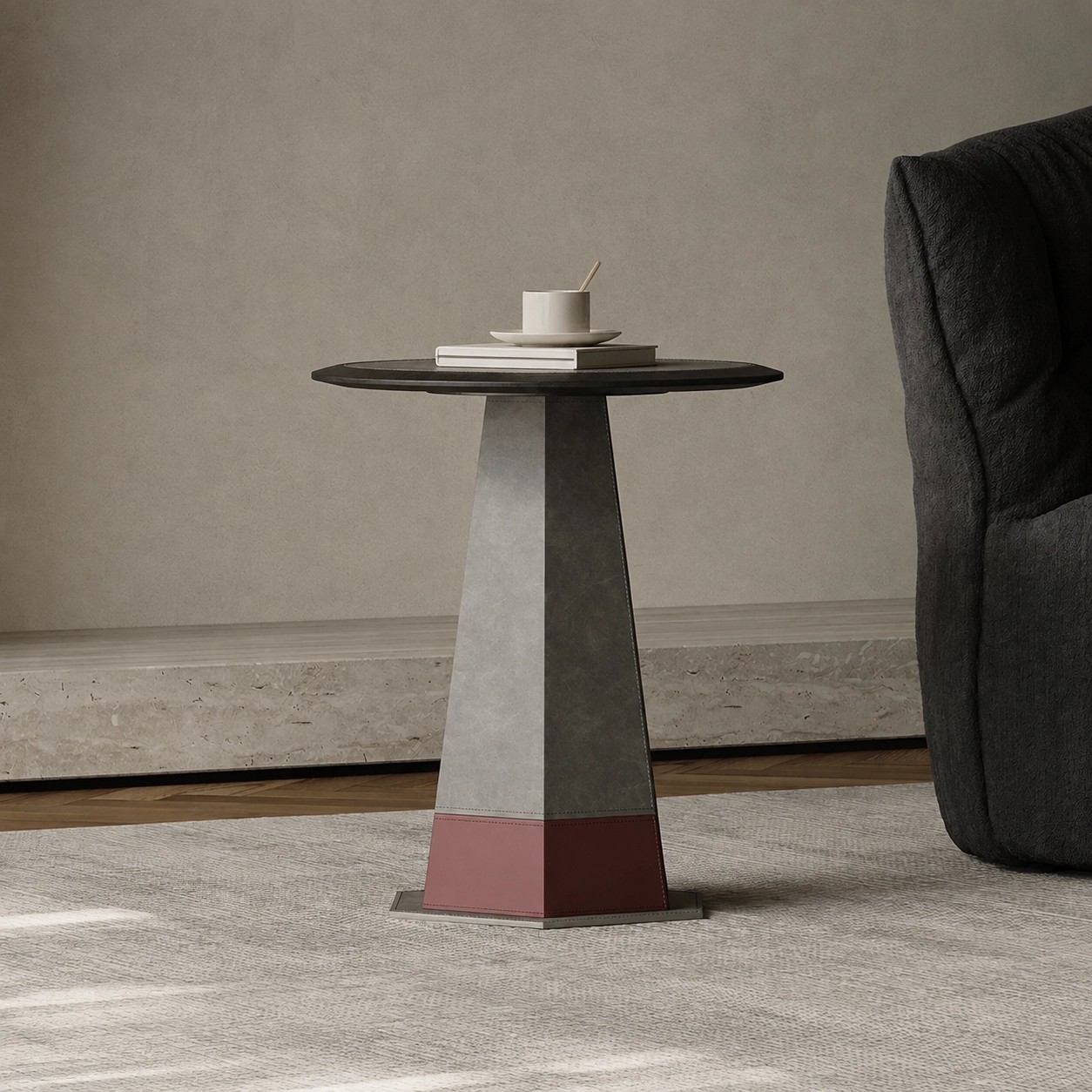 Round Saddle Leather Side Table lifestyle 3