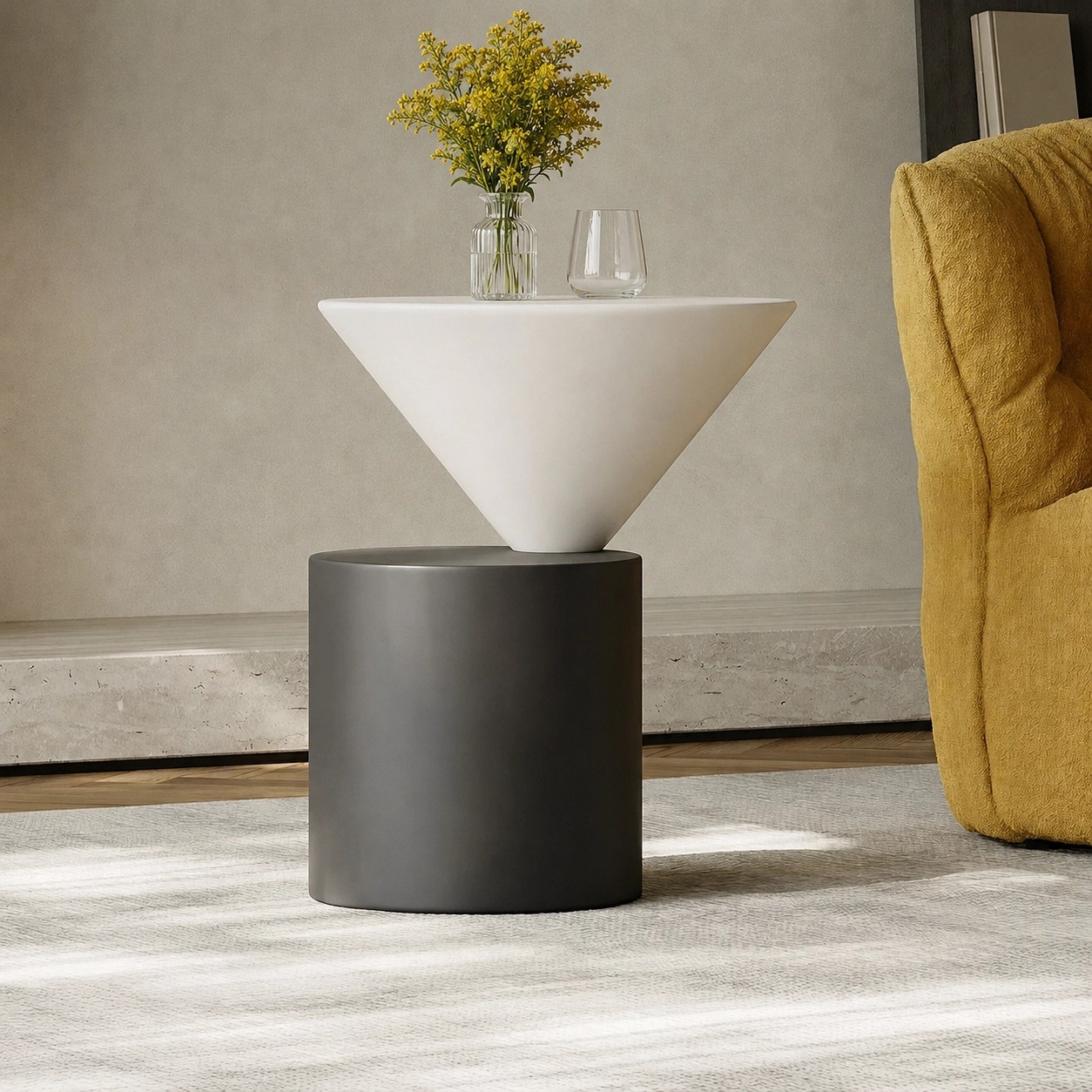 White Oak Geometric Side Table lifestyle 2