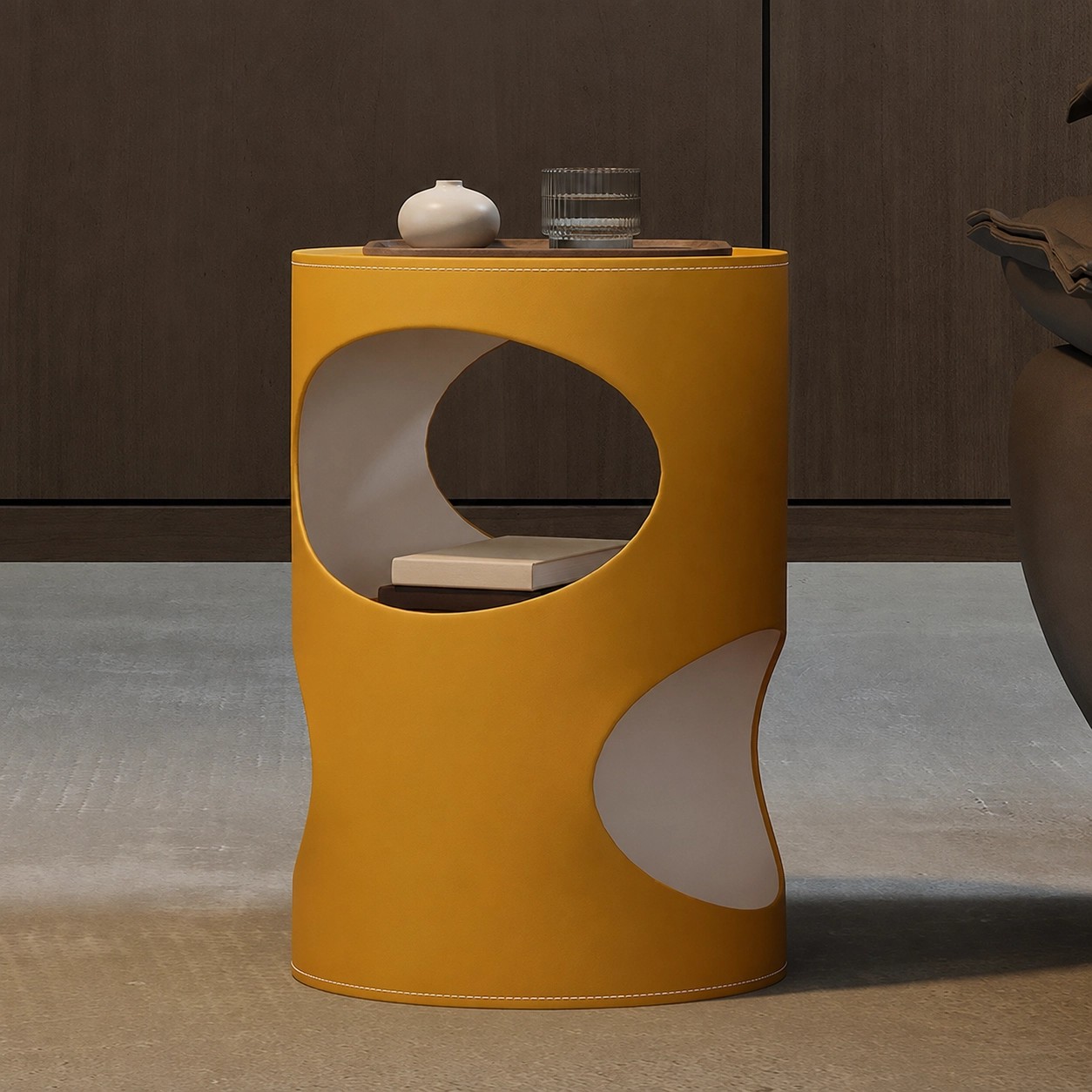 Saddle Leather Cylindrical Side Table lifestyle 2