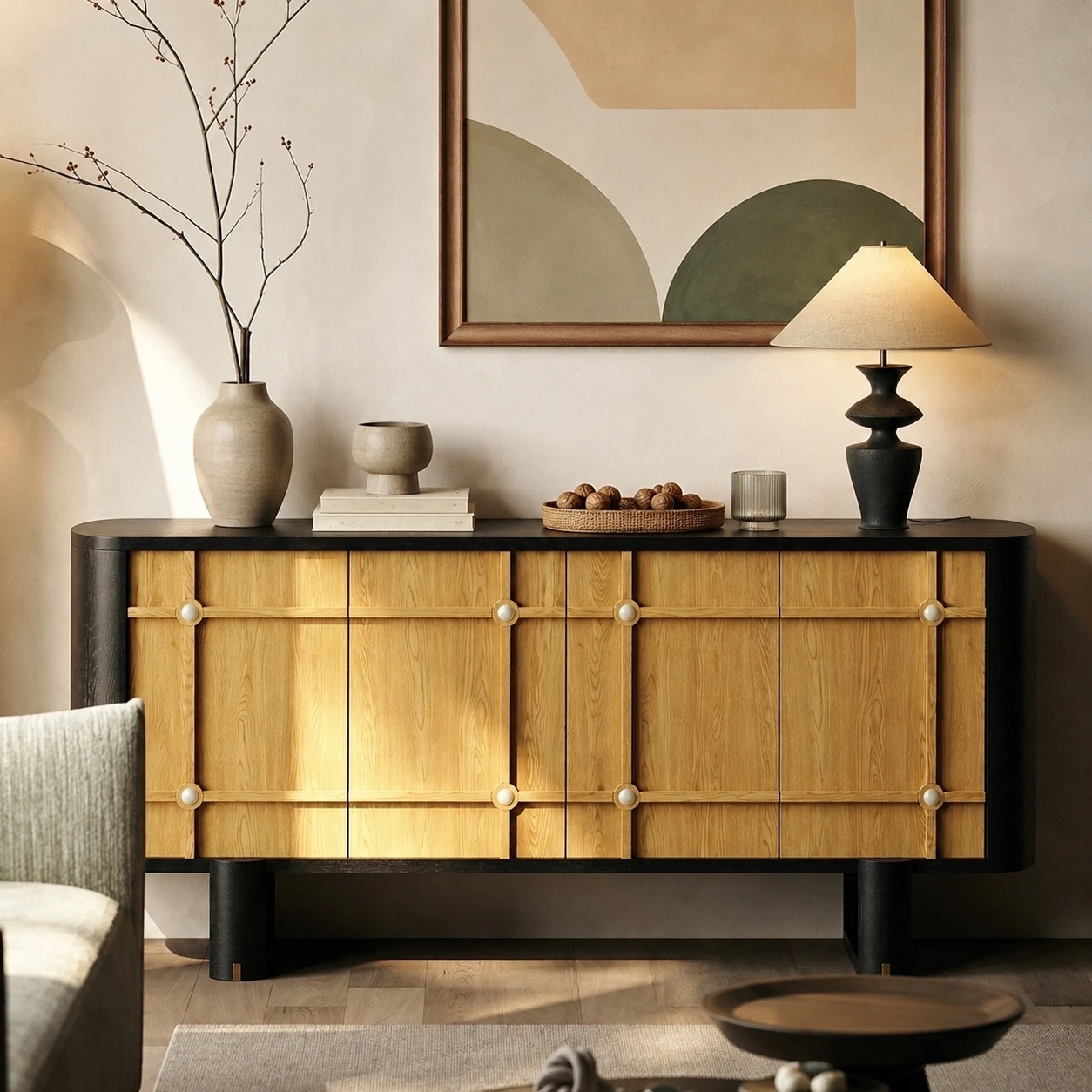 Wabi-Sabi Wood and Black Sideboard lifestyle 2