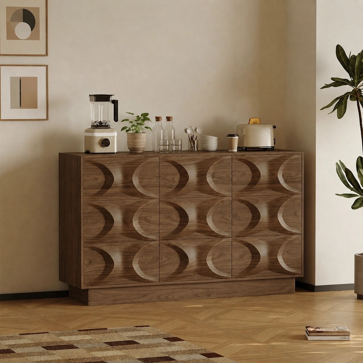 Mid-Century Walnut Embossed Sideboard lifestyle 3