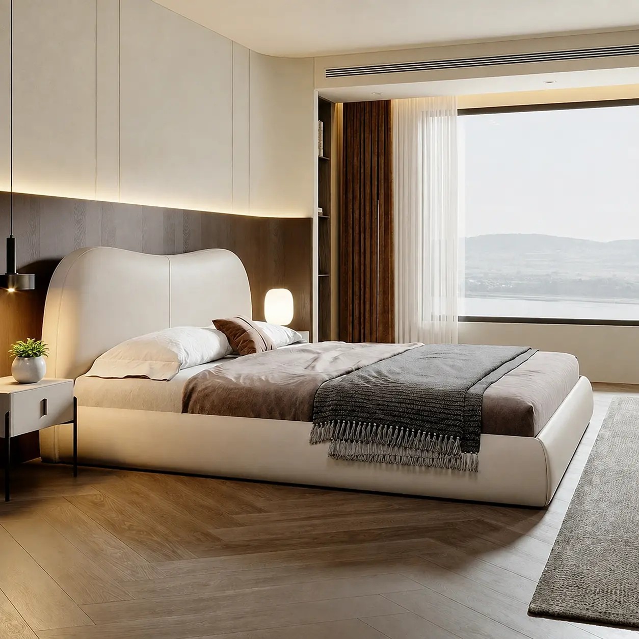 Upholstered Top-Grain Leather Bed lifestyle 3