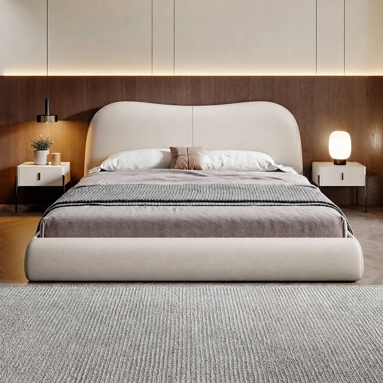Upholstered Top-Grain Leather Bed lifestyle 2