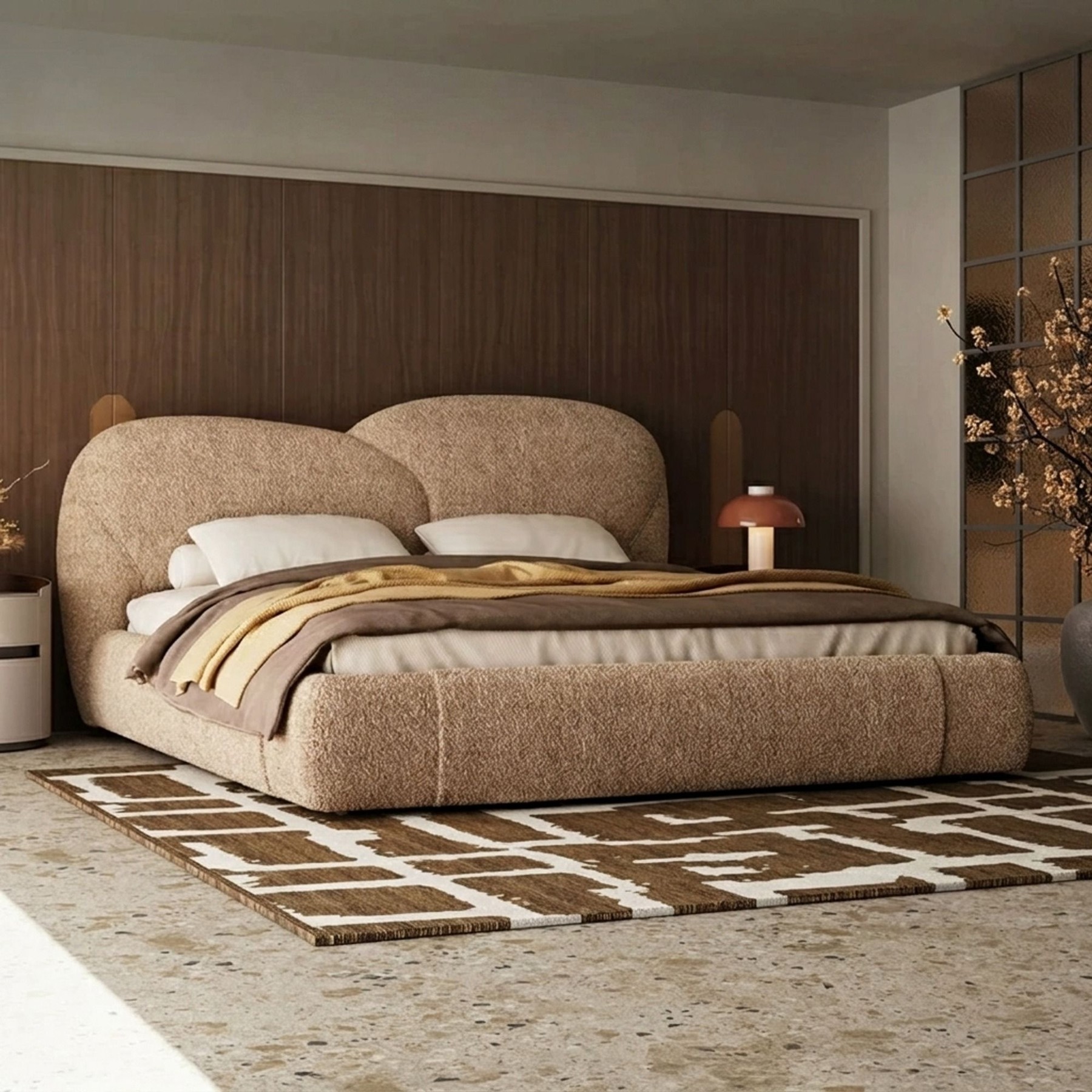 Curved Chenille Upholstered Bed lifestyle 3