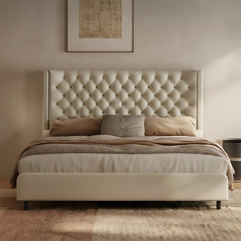 Leather Upholstered Tufted Bed lifestyle 2