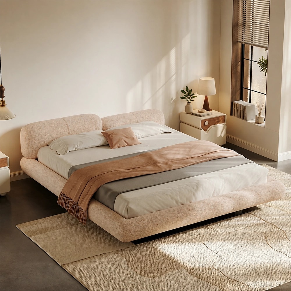 Cream Fabric Platform Bed lifestyle 3