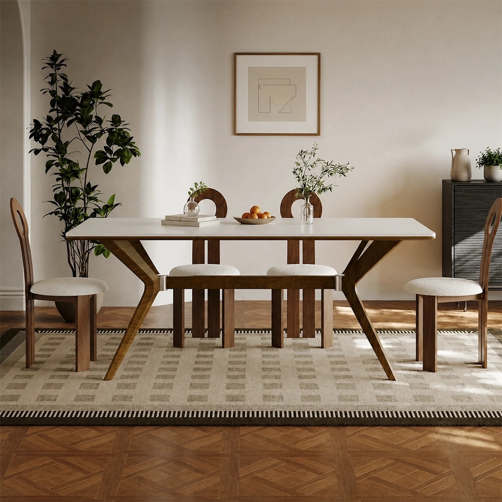 Mid-Century Ash Wood & Slate Dining Table lifestyle 2