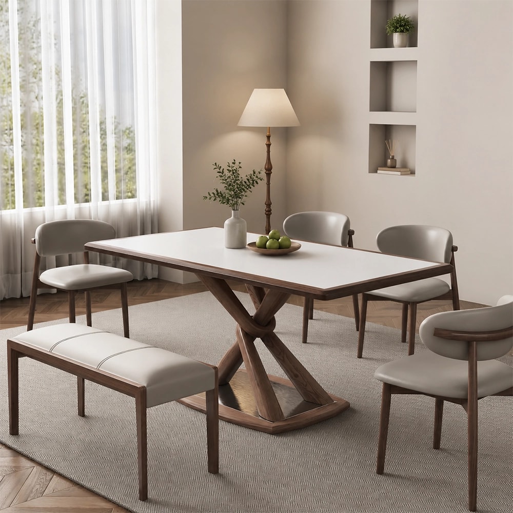 Modern Dining Table with Solid Wood Base lifestyle 2
