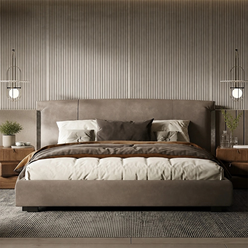Leather Upholstered Solid Wood Bed lifestyle 2