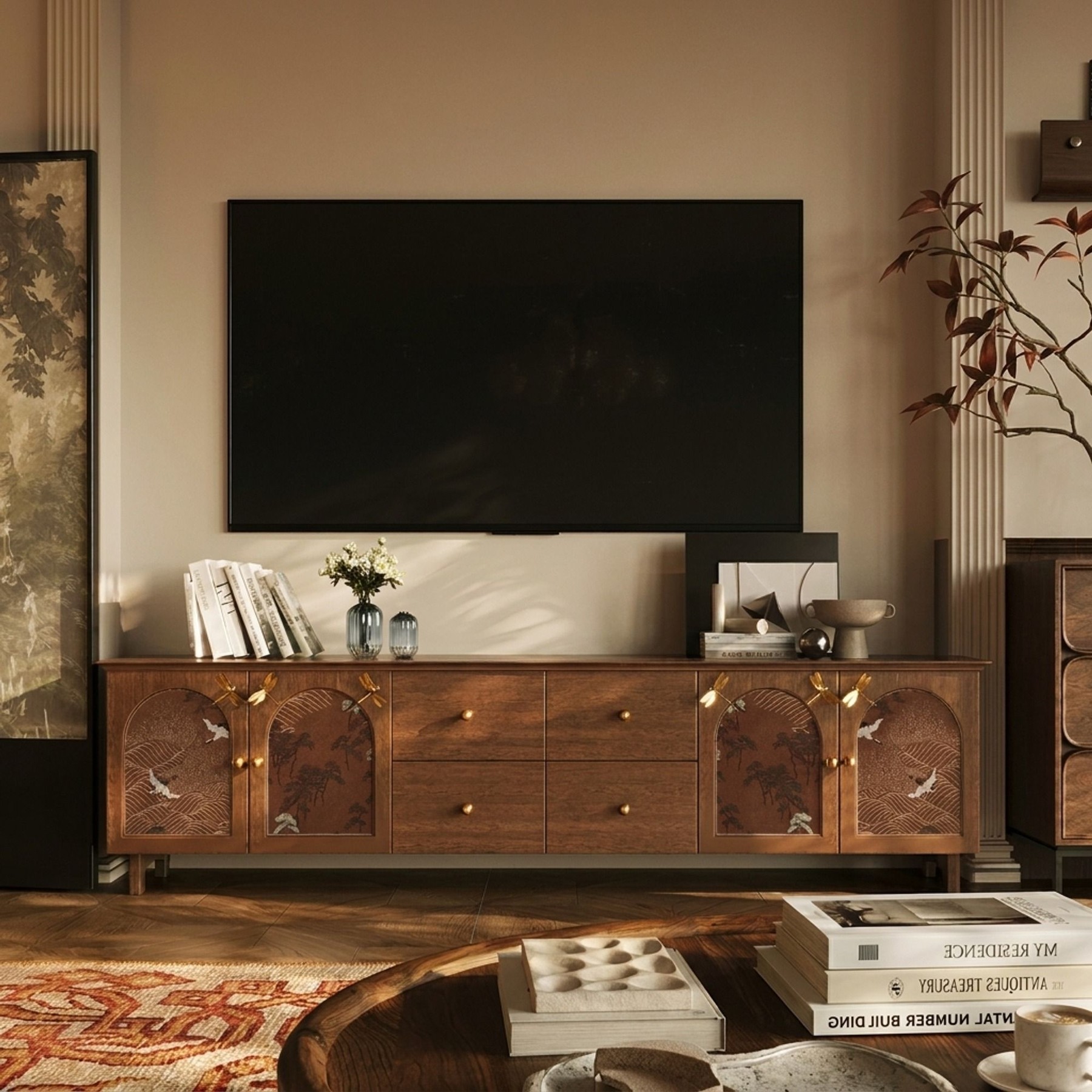 Vintage Solid Wood TV Storage Console lifestyle 2