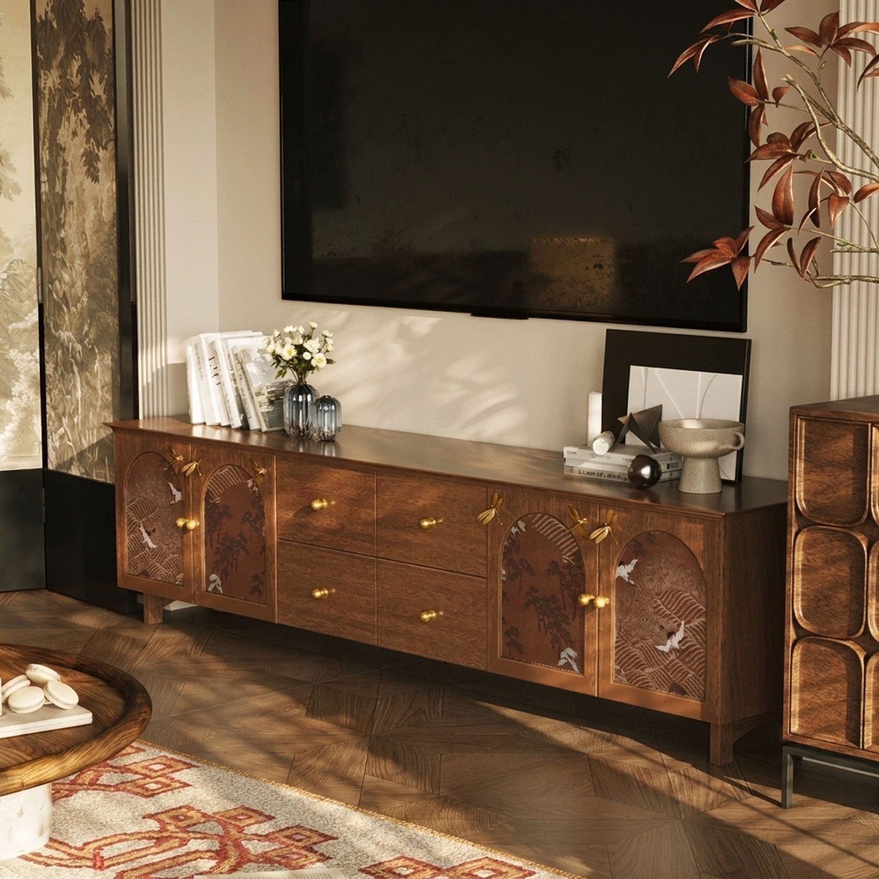 Vintage Solid Wood TV Storage Console lifestyle 3