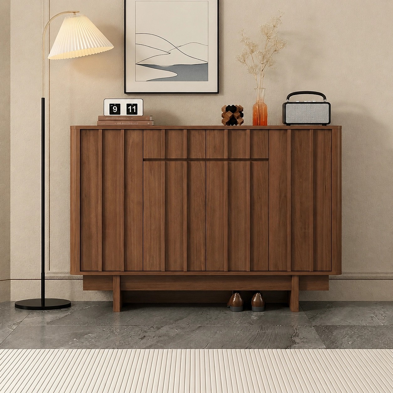Minimalist Ribbed Entryway Shoe Cabinet lifestyle 2