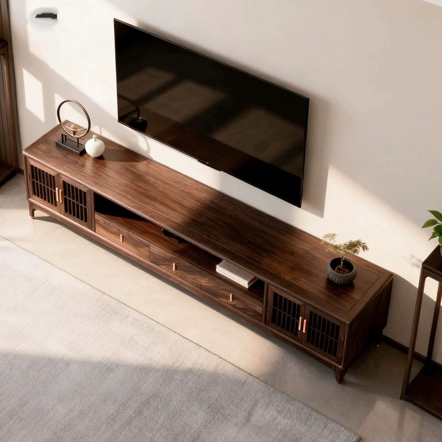 Modern Oriental Walnut TV Console lifestyle 3