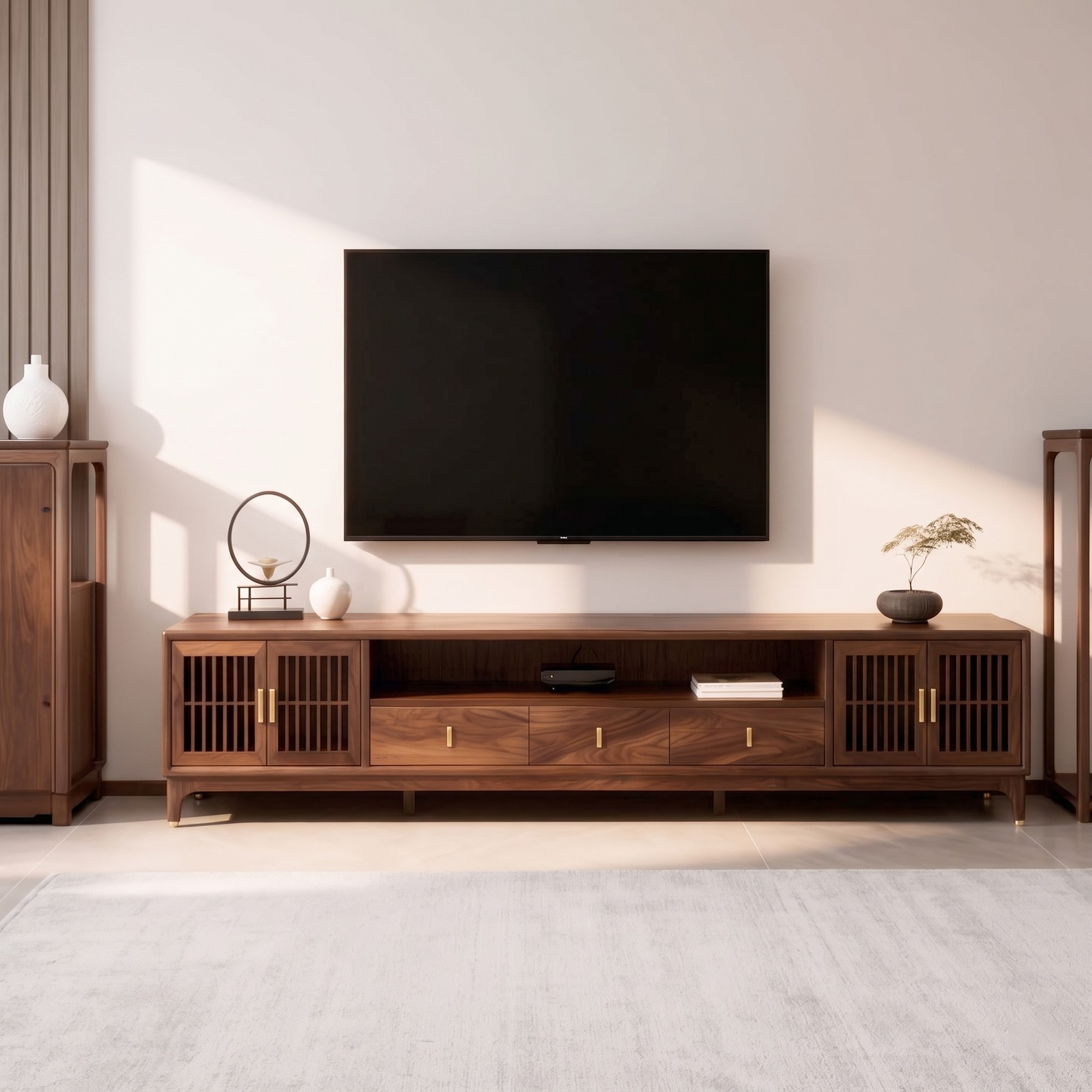 Modern Oriental Walnut TV Console lifestyle 2
