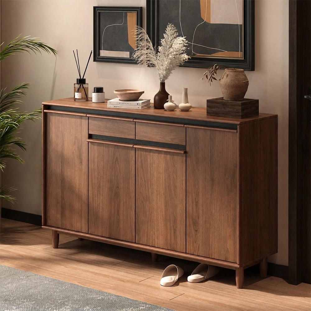 Walnut & Black Sculpted Shoe Cabinet lifestyle 3