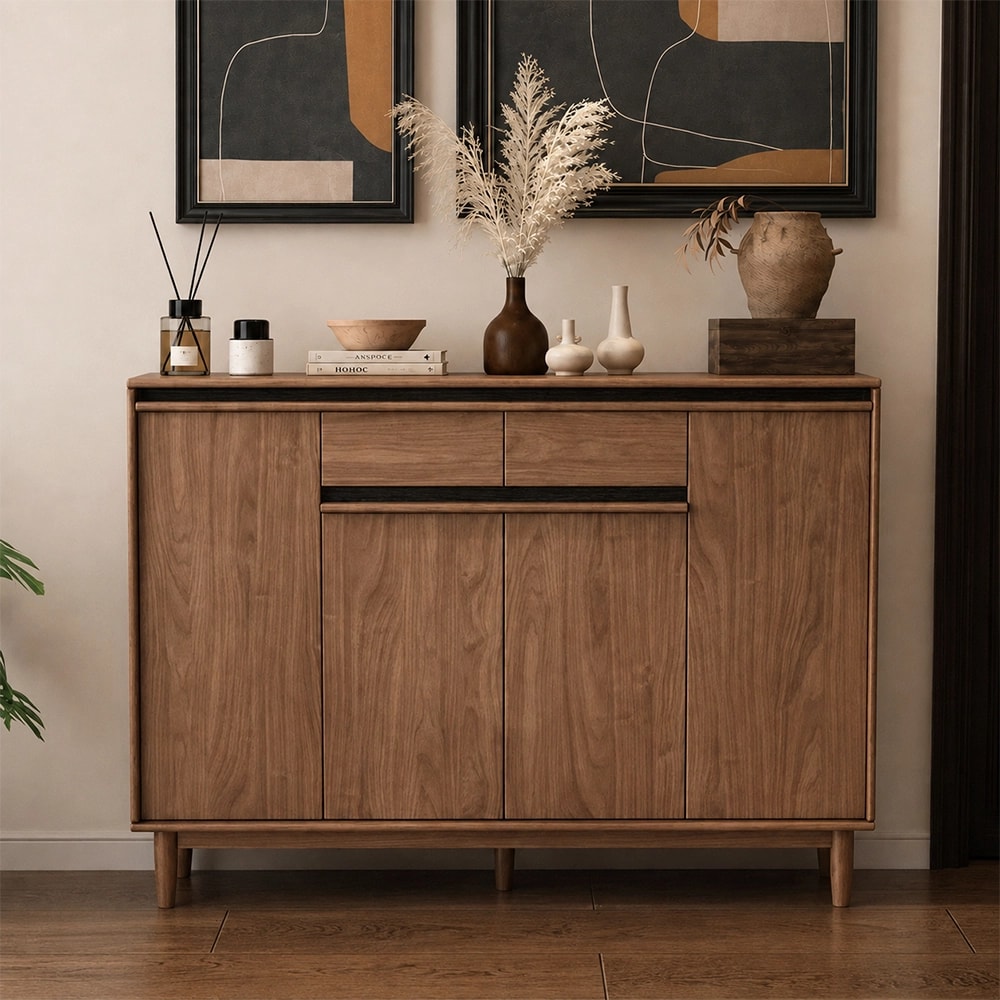 Walnut & Black Sculpted Shoe Cabinet lifestyle 2