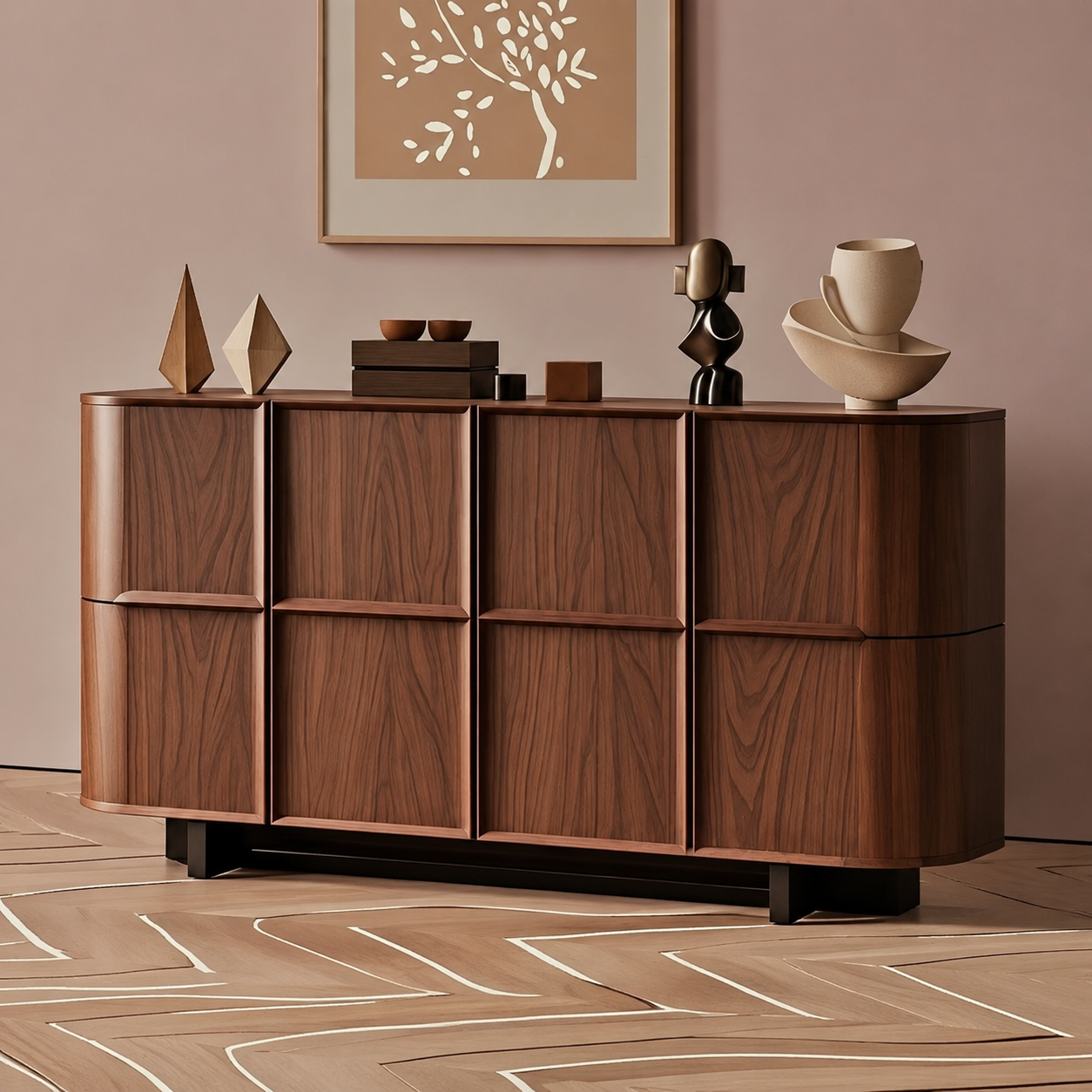 Minimalist Walnut Lacquer Sideboard lifestyle 3