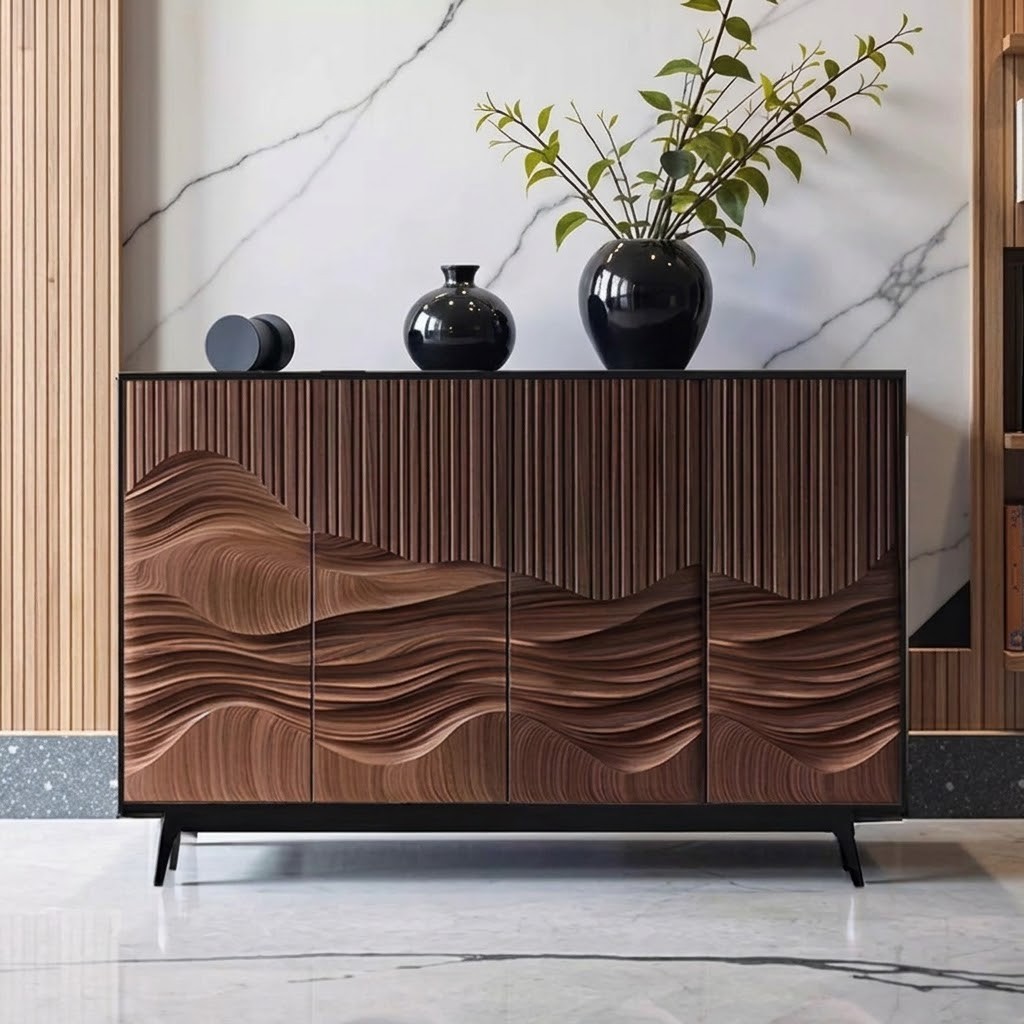 Carved Walnut Console Cabinet lifestyle 2