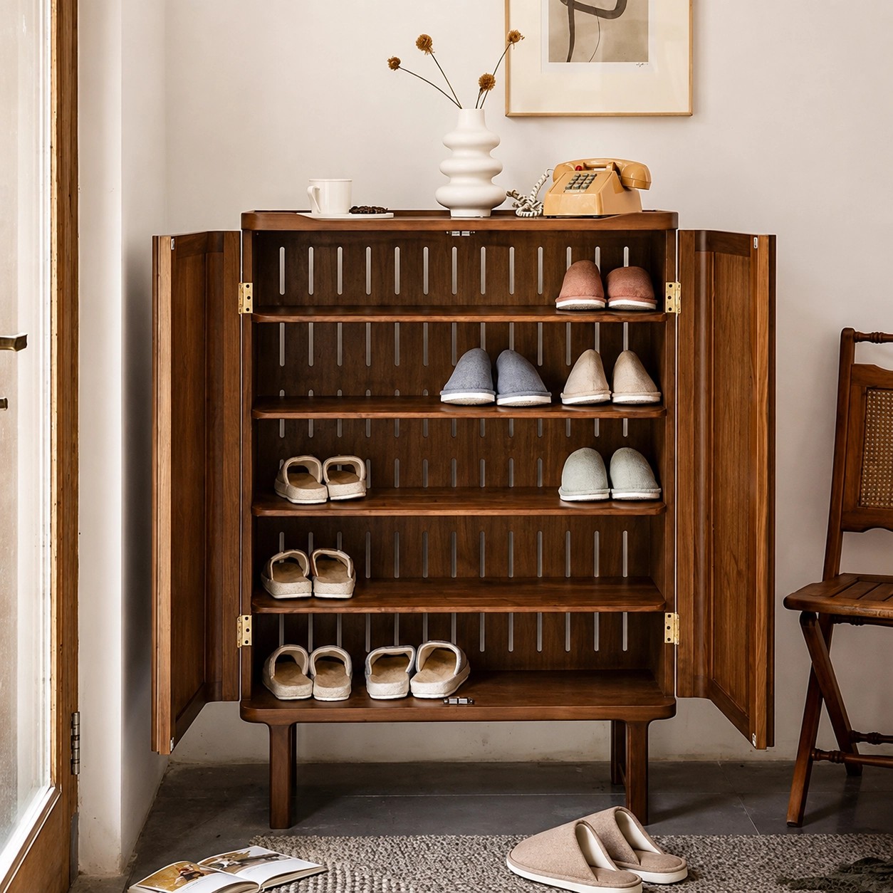 Solid Ash Rattan Shoe Cabinet lifestyle 3