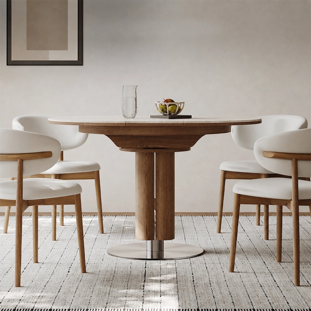 Vintage Sintered Stone & Wood Folding Dining Table, Convertible Round lifestyle 3