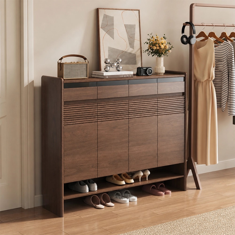 Walnut Narrow Entryway Shoe Cabinet lifestyle 3