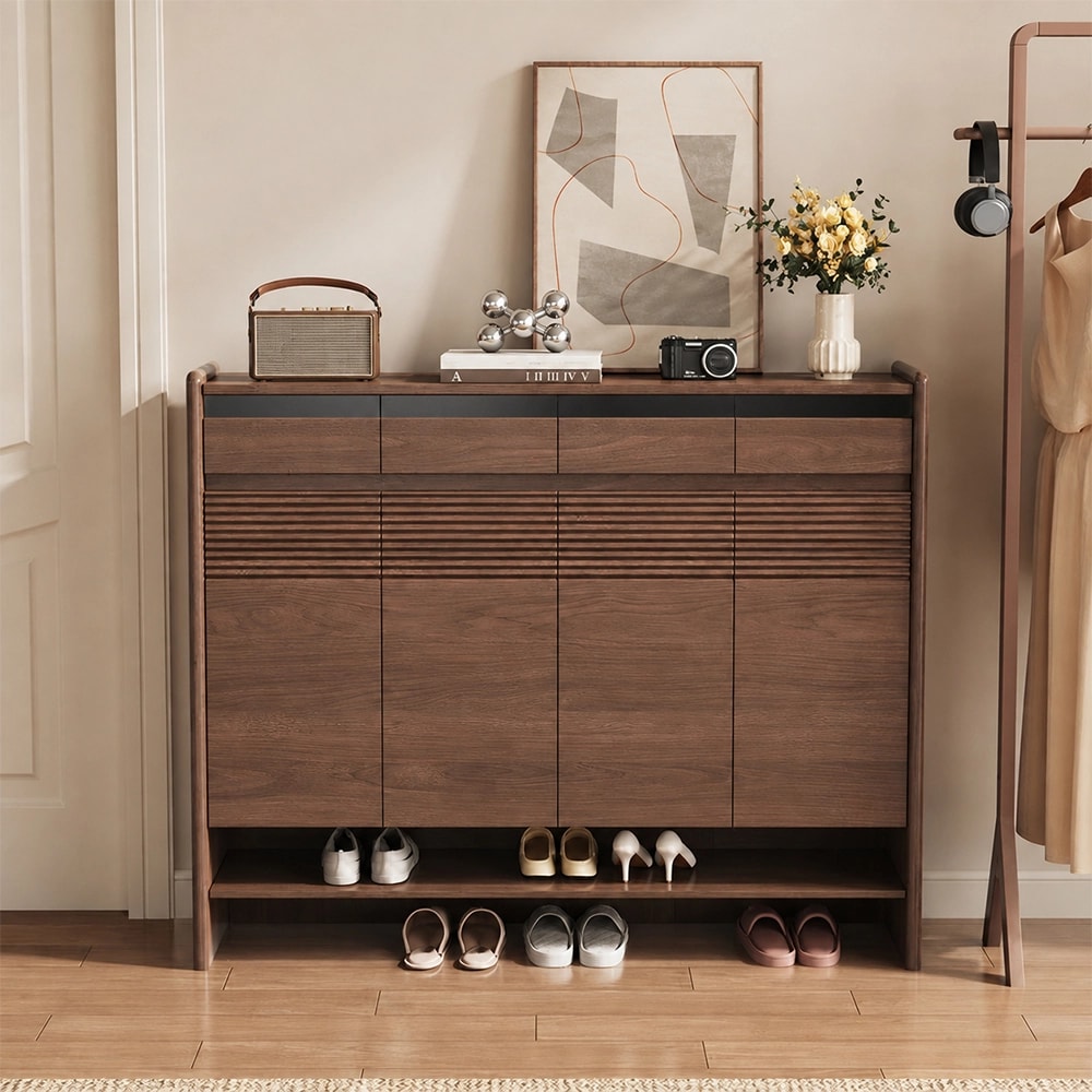 Walnut Narrow Entryway Shoe Cabinet lifestyle 2