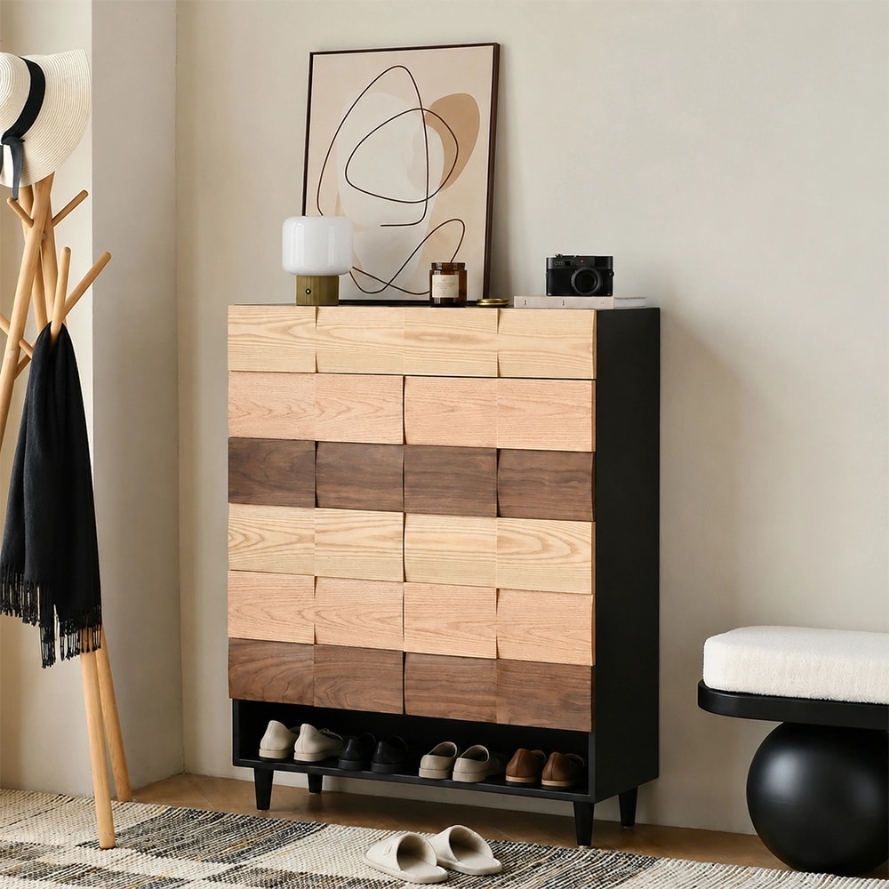 Solid Wood Patchwork Shoe Cabinet lifestyle 3