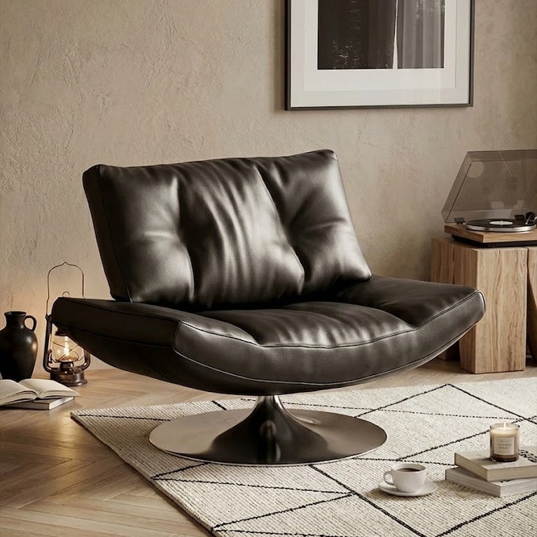 Minimalist Italian Leather Swivel Armchair lifestyle 1