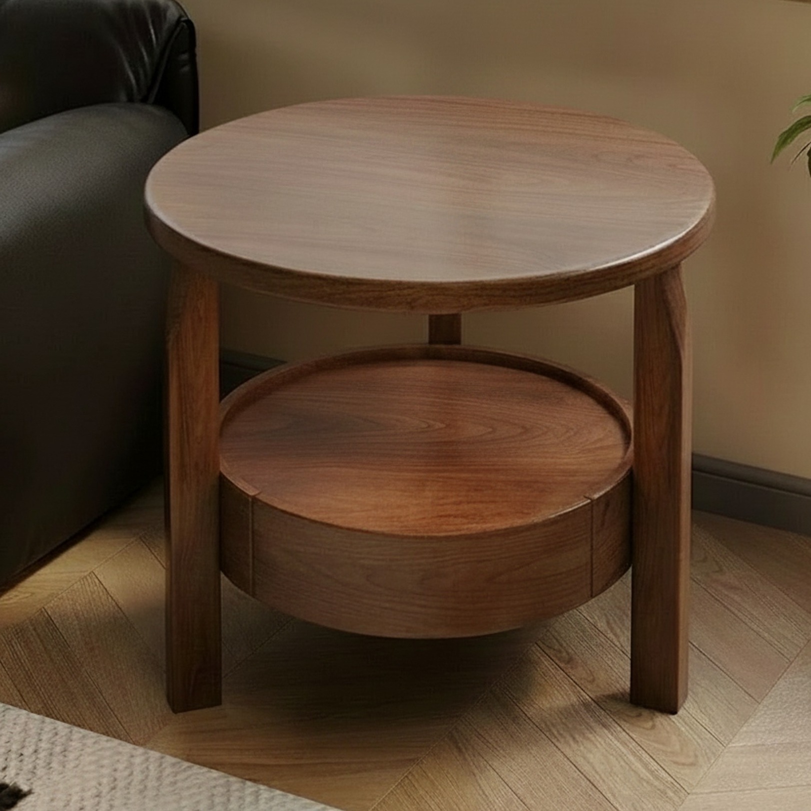 Mid-Century Round Rubberwood Side Table lifestyle 1
