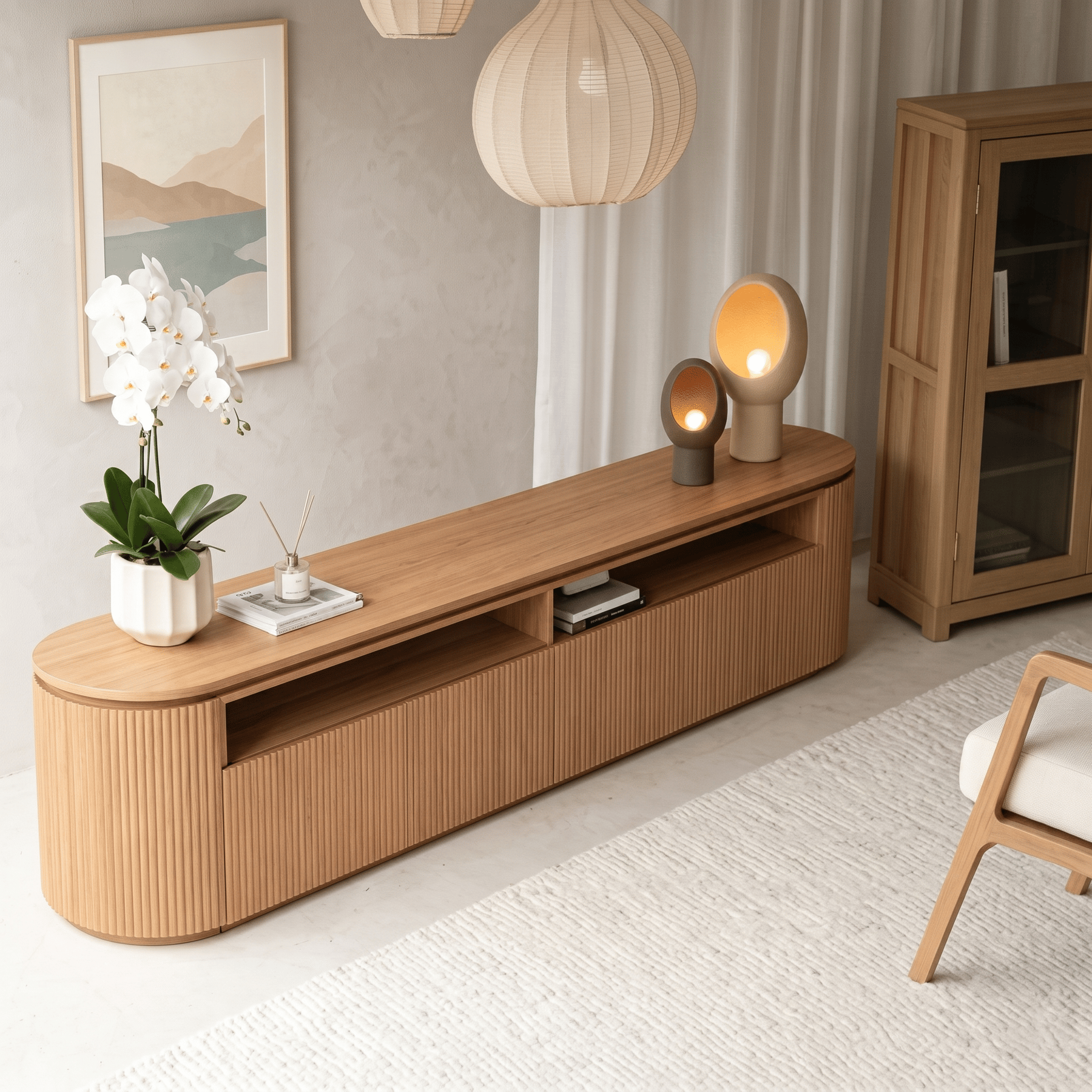 Curved Solid Wood TV Console lifestyle 2