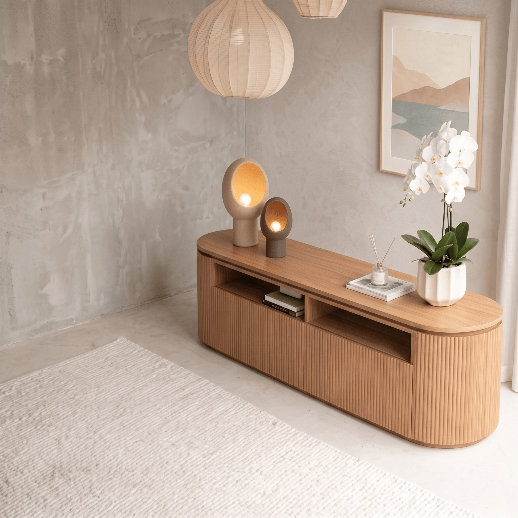 Curved Solid Wood TV Console lifestyle 3