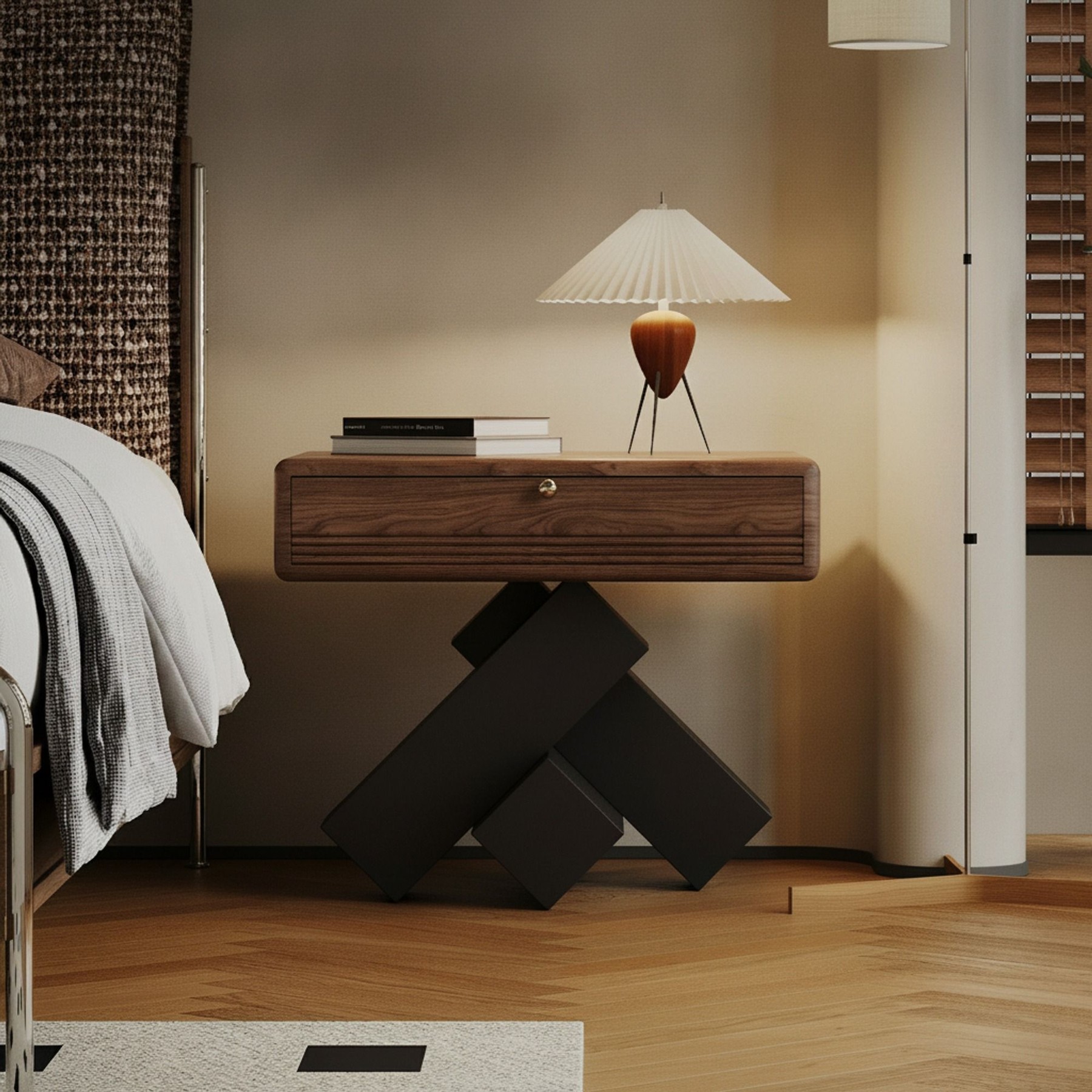Vintage Geometric Wood Nightstand lifestyle 3